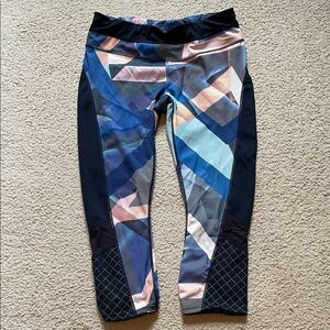 Athleta Geo-Print Capri Leggings in Blue, Pink & Navy